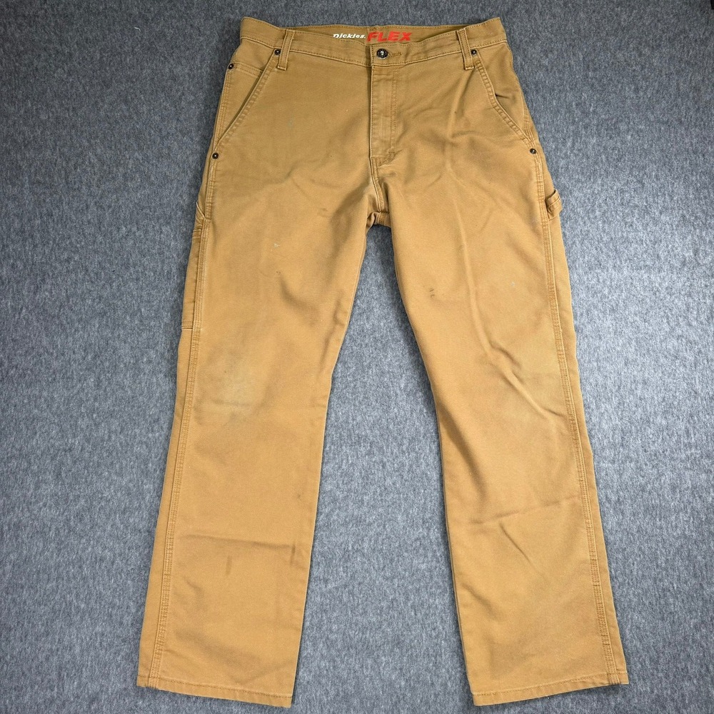 Dickies Carpenter Pants Mens 32x30 Brown Flex Regular Fit Straight Leg Duck Work